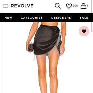 Revolve Superdown Satin PENELOPE FRINGE SKIRT IN BLACK